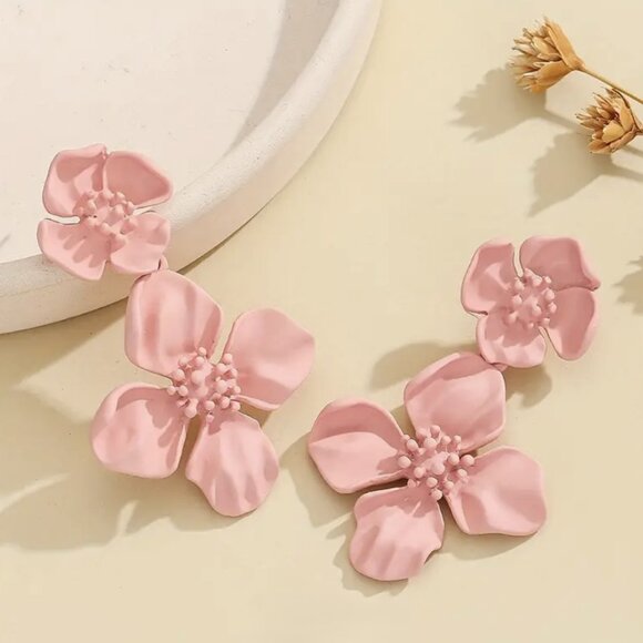 Private Label Jewelry - NEW Emmaline Candy Pink Double Flower Drop Earrings